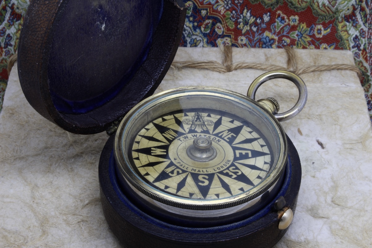 Rare Leather-Cased Nautical Pocket Compass by T. W. WATSON, LONDON, c. 1887