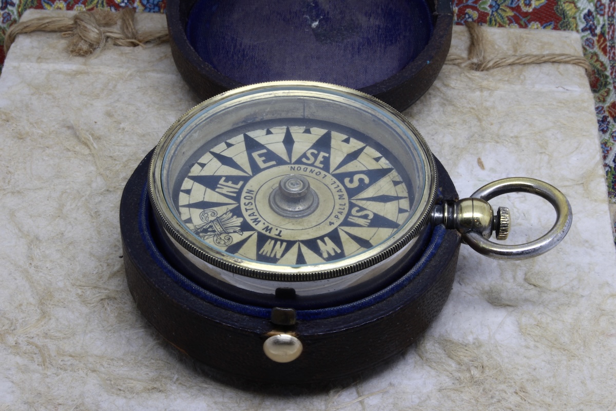 Rare Leather-Cased Nautical Pocket Compass by T. W. WATSON, LONDON, c. 1887