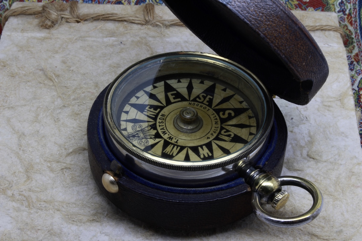 Rare Leather-Cased Nautical Pocket Compass by T. W. WATSON, LONDON, c. 1887