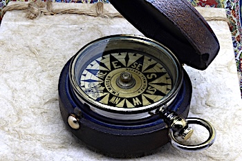 Rare Leather-Cased Nautical Pocket Compass by T. W. WATSON, LONDON, c. 1887