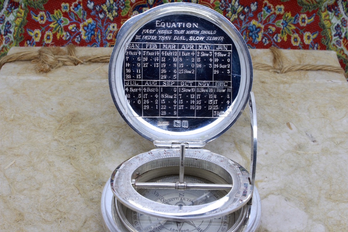 Antique Leather-Cased Silver Equinoctial Sundial Compass, Hallmarked London 1908