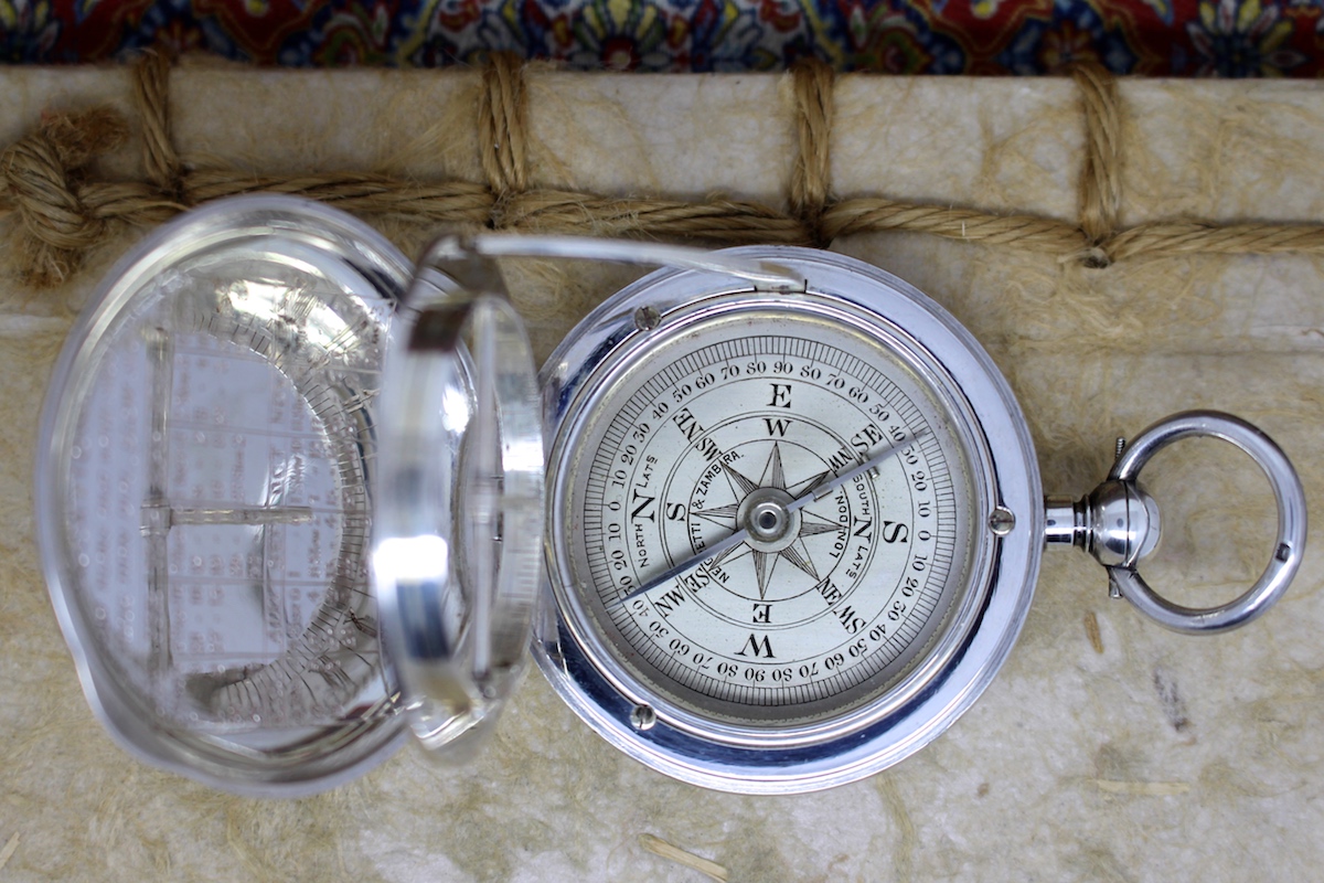 Antique Leather-Cased Silver Equinoctial Sundial Compass, Hallmarked London 1908