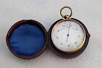 ANTIQUE VICTORIAN POCKET CASED COMPENSATED BAROMETER