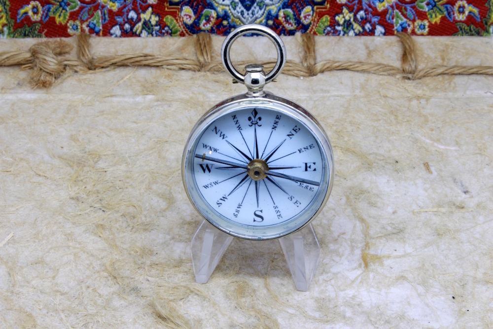 Victorian Antique Compass With Porcelain Dial, c. 1860