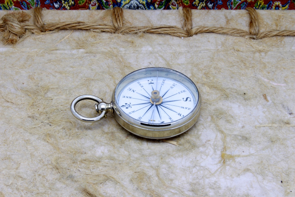 Victorian Antique Compass With Porcelain Dial, c. 1860