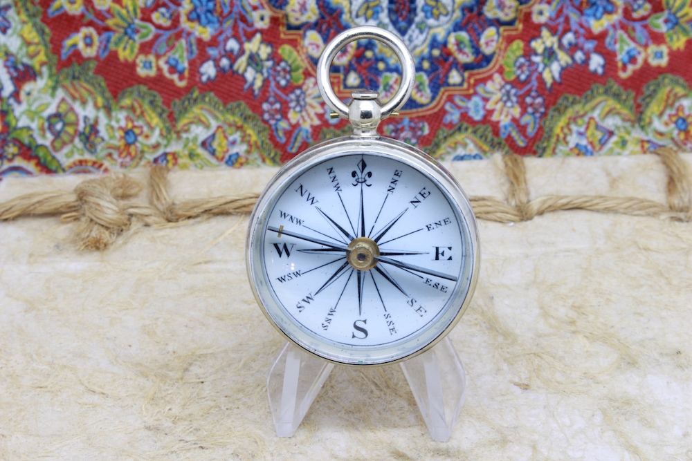 Victorian Antique Compass With Porcelain Dial, c. 1860