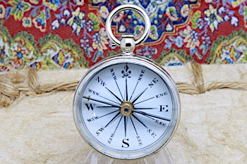 Victorian Antique Compass With Porcelain Dial, c. 1860