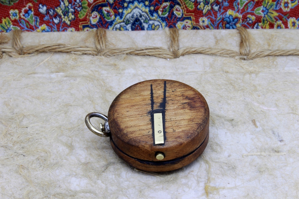 Victorian Wood-Cased Antique Compass with Porcelain Dial, c. 1860