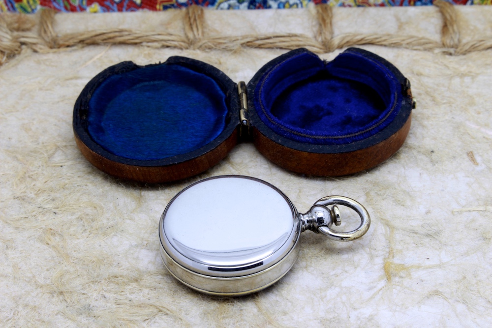 Victorian Wood-Cased Antique Compass with Porcelain Dial, c. 1860