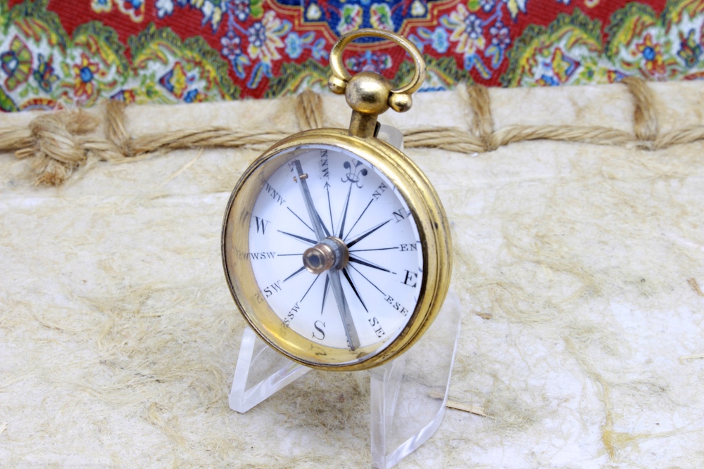 Victorian Porcelain Dial Open-Face Antique Compass, c. 1850