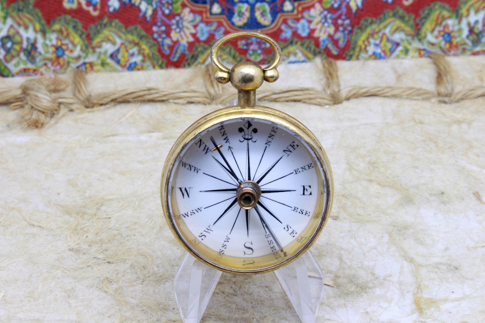 Victorian Porcelain Dial Open-Face Antique Compass, c. 1850