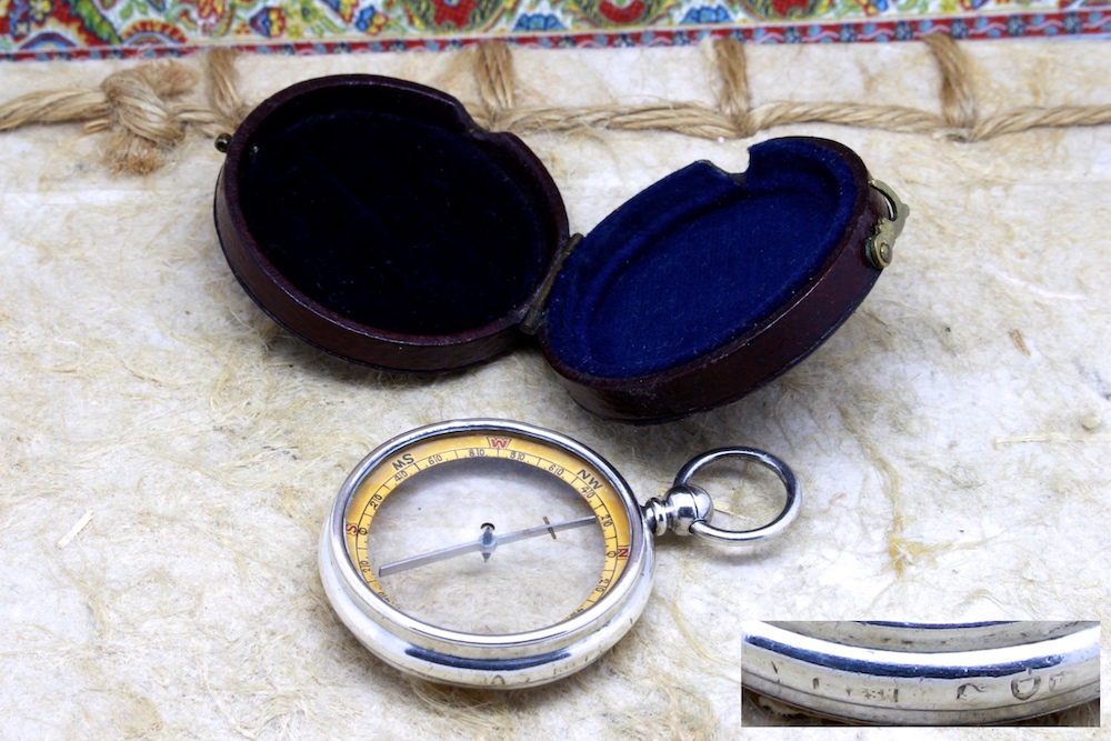  Victorian Barker & Son Silver Compass, Hallmarked London 1895