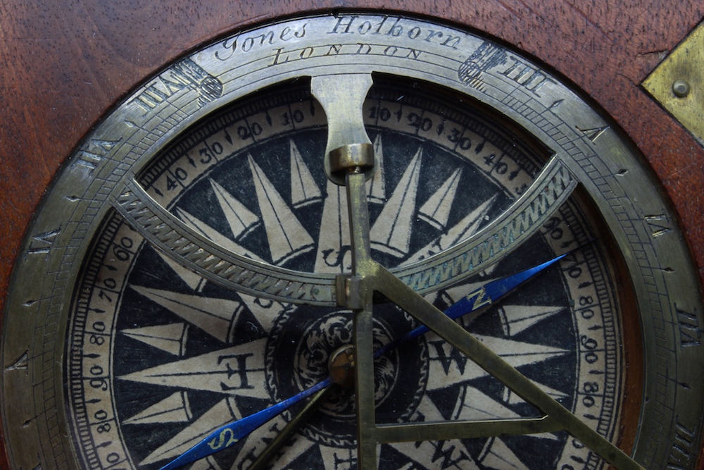 Georgian Wooden English Sundial and Compass by Jones Holborn, London,  c. 1820