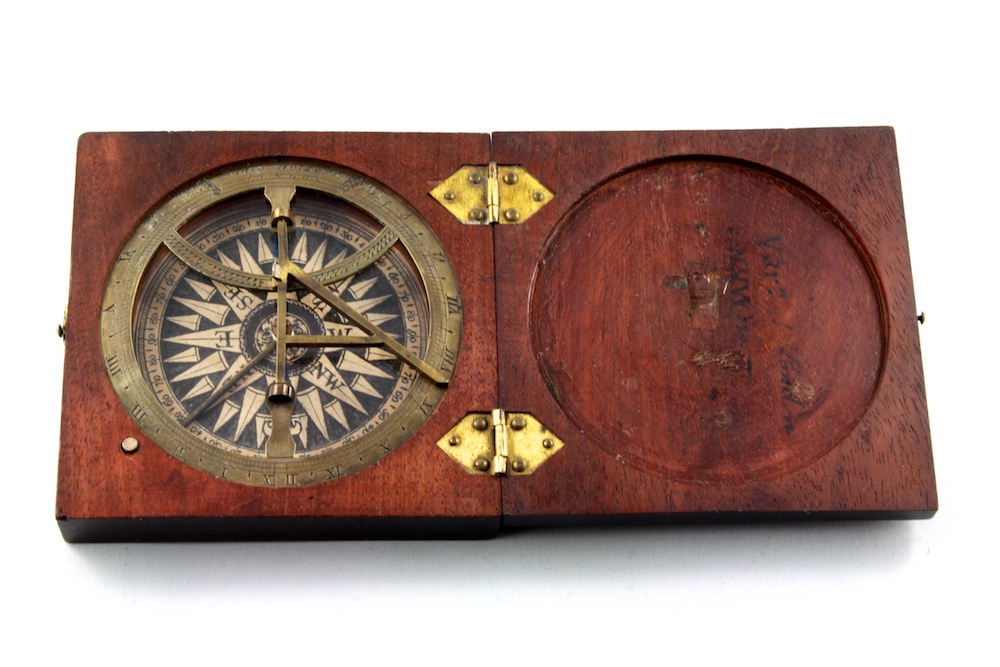 Georgian Wooden English Sundial and Compass by Jones Holborn, London,  c. 1820