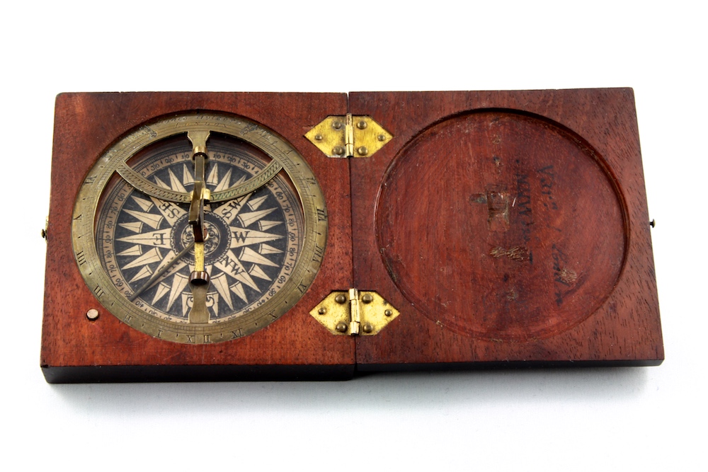 Georgian Wooden English Sundial and Compass by Jones Holborn, London,  c. 1820