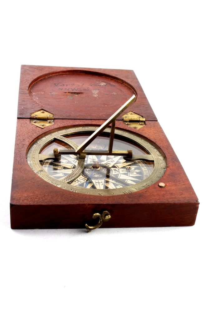 Georgian Wooden English Sundial and Compass by Jones Holborn, London,  c. 1820