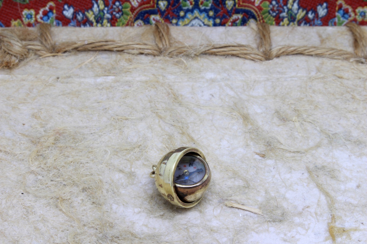 Small Brass French Swivel Mother-of-Pearl Compass, c. 1920