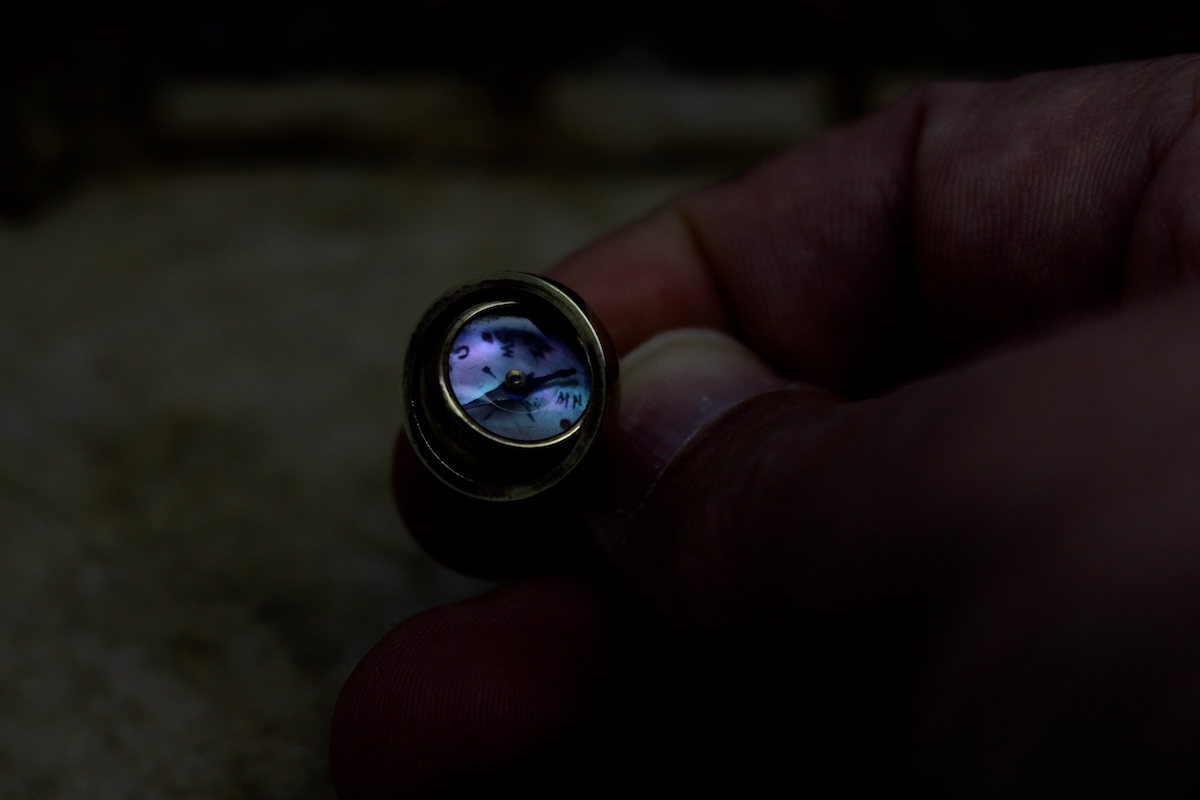 Small Brass French Swivel Mother-of-Pearl Compass, c. 1920