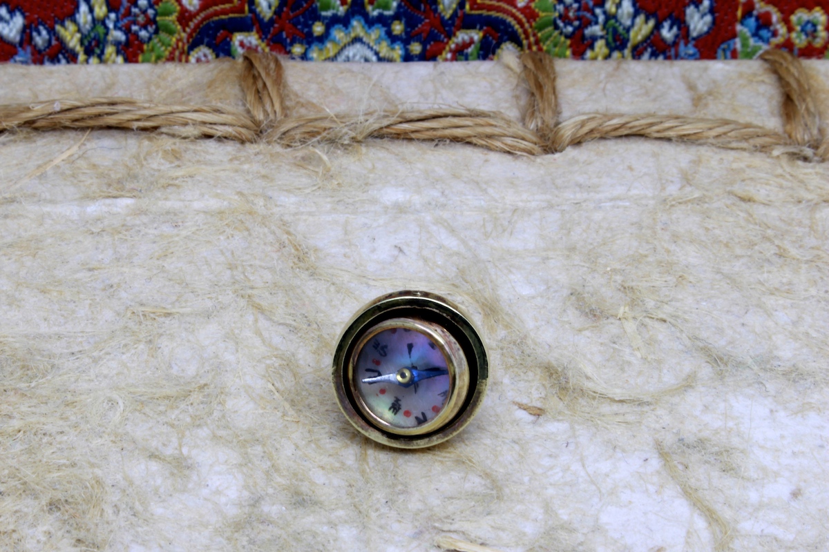 Small Brass French Swivel Mother-of-Pearl Compass, c. 1920