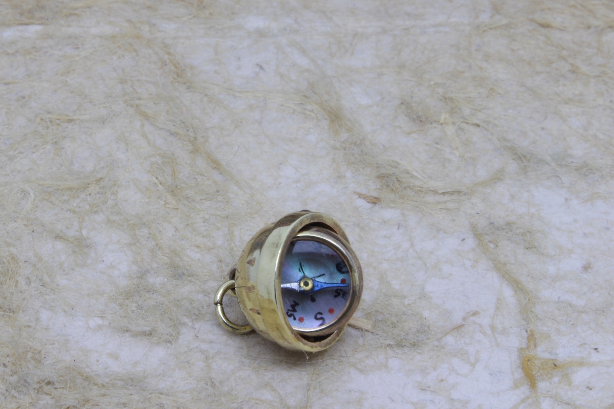 Small Brass French Swivel Mother-of-Pearl Compass, c. 1920