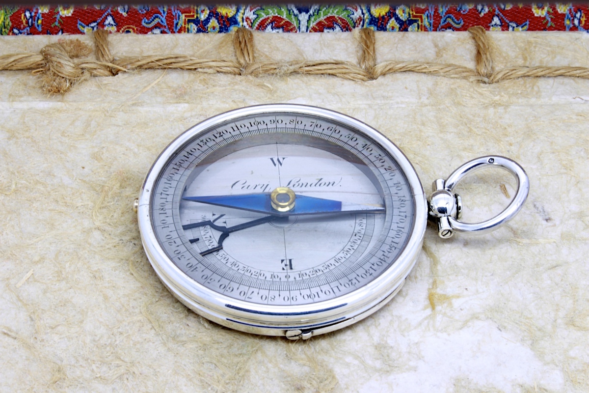 Victorian Silver Clinometer Compass by Cary London,  c. 1900