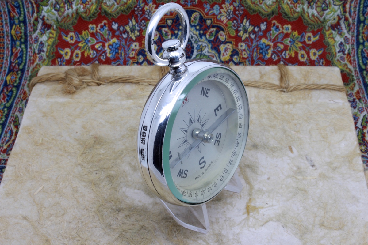 Antique Leather-Cased Silver Compass by Francis Barker & Son, Hallmarked London 1905