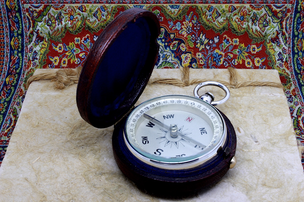 Antique Leather-Cased Silver Compass by Francis Barker & Son, Hallmarked London 1905