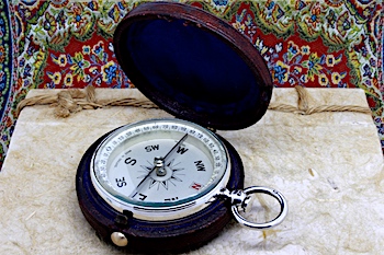 Antique Leather-Cased Silver Compass by Francis Barker & Son, Hallmarked London 1905