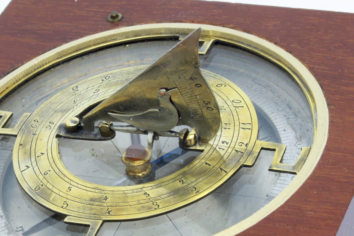 Early 1900 Wooden French Sundial and Compass