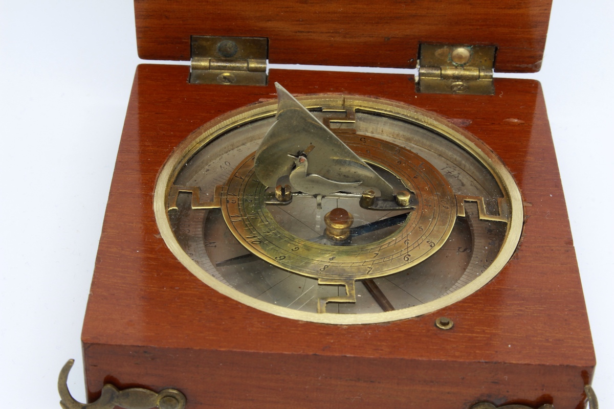 Early 1900 Wooden French Sundial and Compass