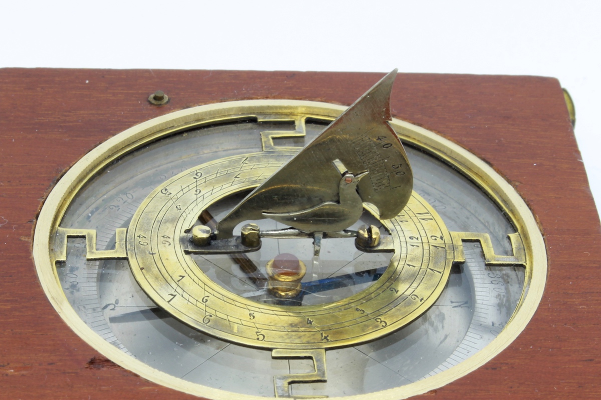 Early 1900 Wooden French Sundial and Compass