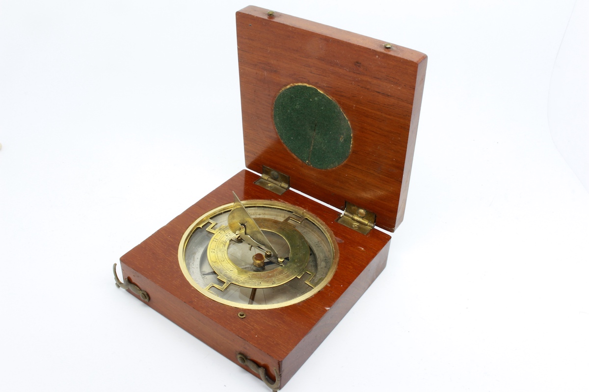 Early 1900 Wooden French Sundial and Compass