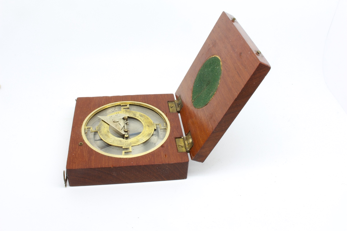 Early 1900 Wooden French Sundial and Compass