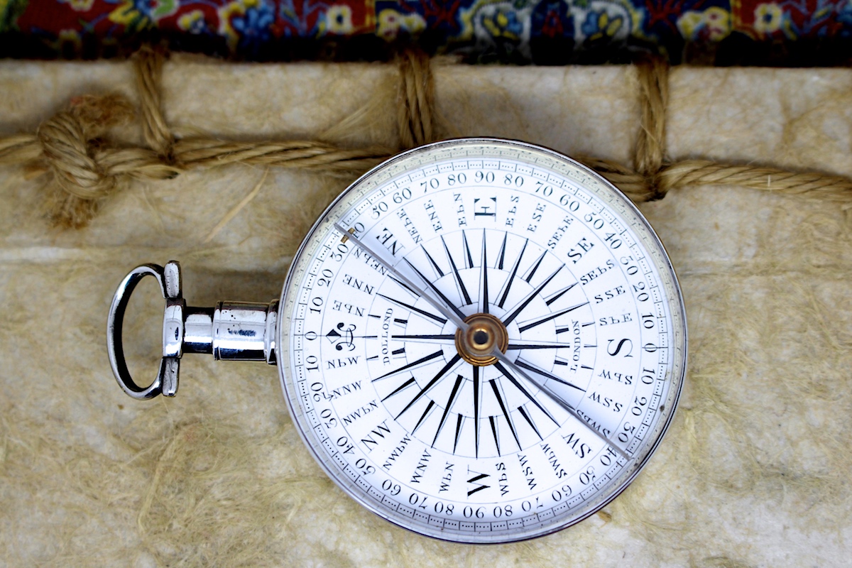 Georgian Leather-Cased Long-Neck Hallmarked Silver Compass by Dollond, London, 1836