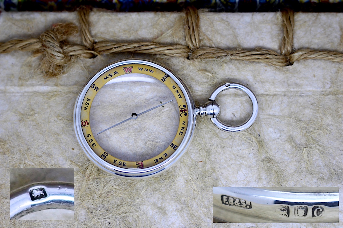 Victorian Barker & Son Silver Pebble Lens Compass, Hallmarked London 1898