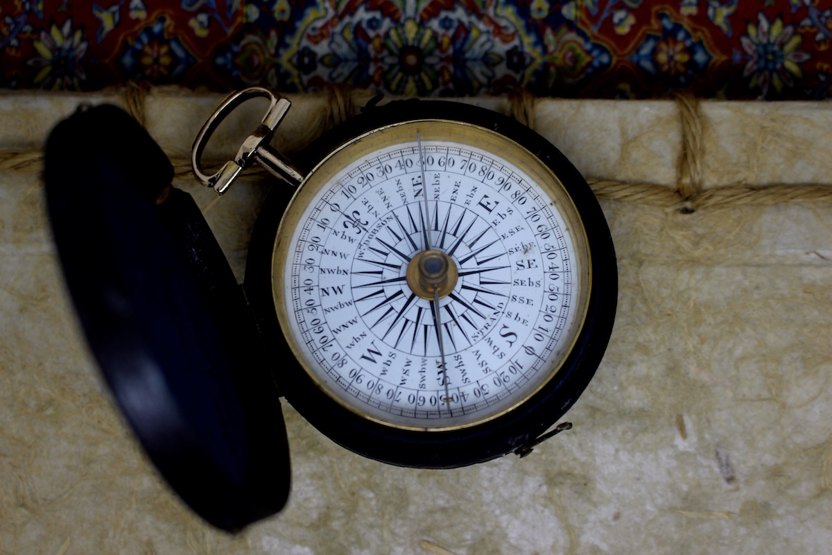 Georgian Leather-Cased Long-Neck Gold Plated Compass by Dobson of London, c. 1800