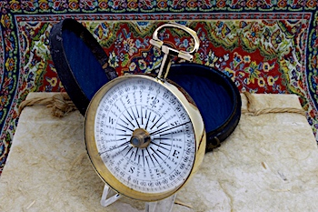 Georgian Leather-Cased Long-Neck Gold Plated Compass by Dobson of London, c. 1800
