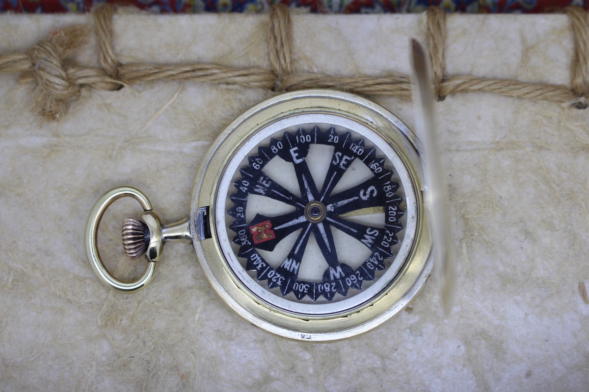 Rare Skeletonized Pocket Watch Hunter Compass, c. 1915