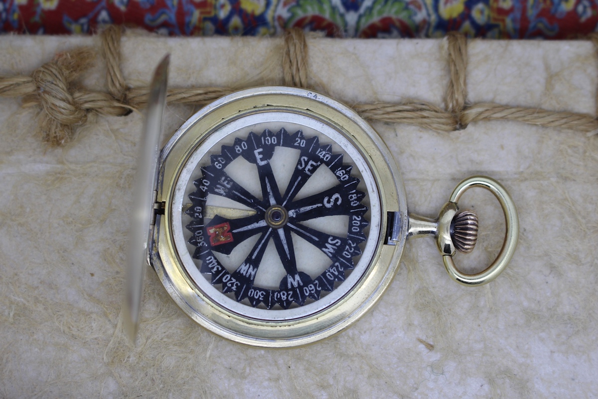 Rare Skeletonized Pocket Watch Hunter Compass, c. 1915
