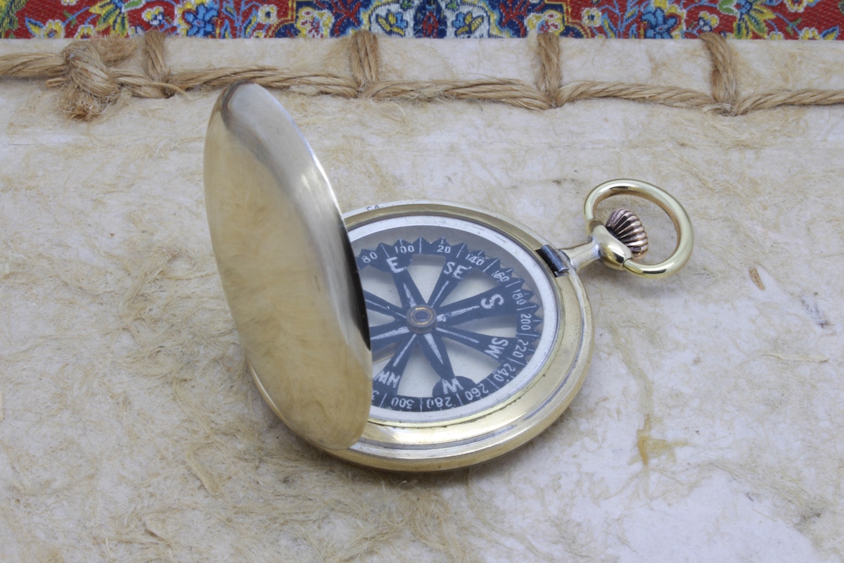 Rare Skeletonized Pocket Watch Hunter Compass, c. 1915