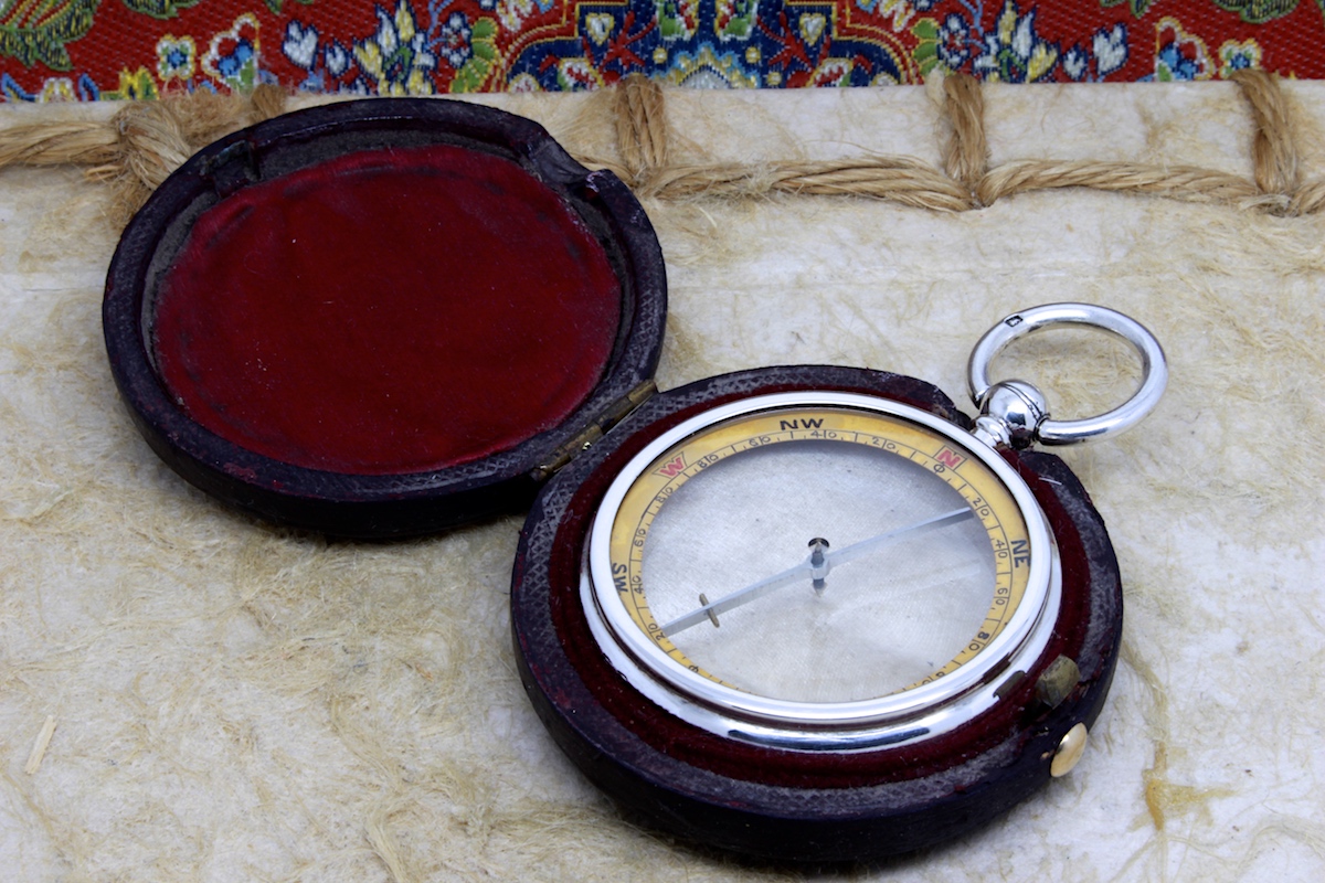 Victorian Barker & Son Silver Pebble Lens Compass, Hallmarked London 1899