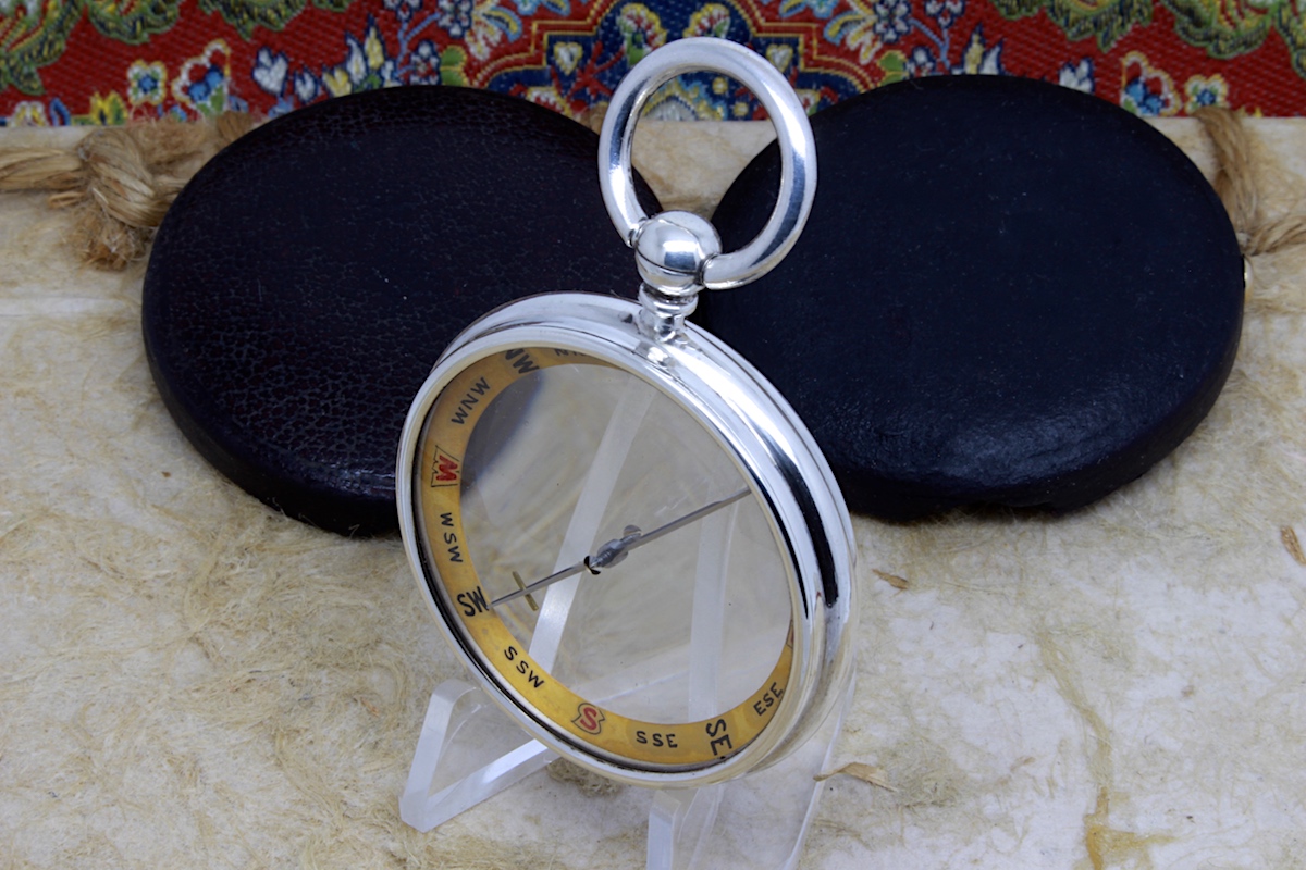 Victorian Barker & Son Silver Pebble Lens Compass, Hallmarked London 1899
