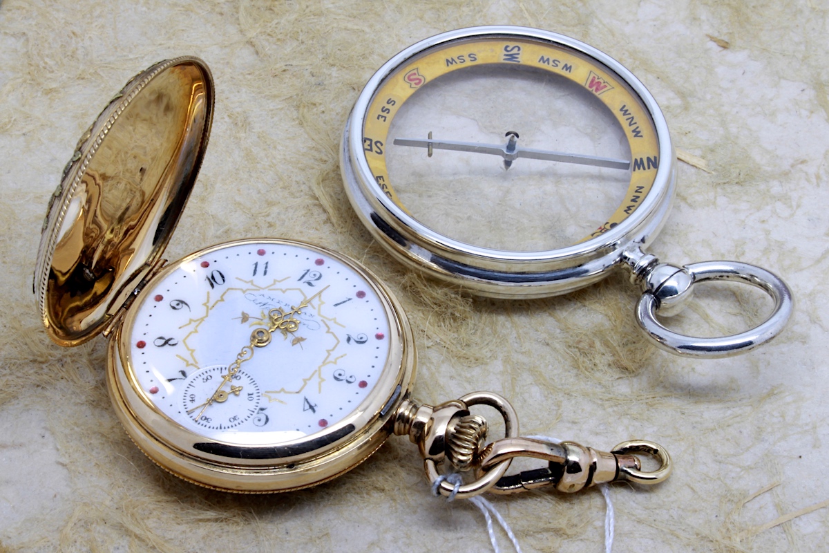 Victorian Barker & Son Silver Pebble Lens Compass, Hallmarked London 1899