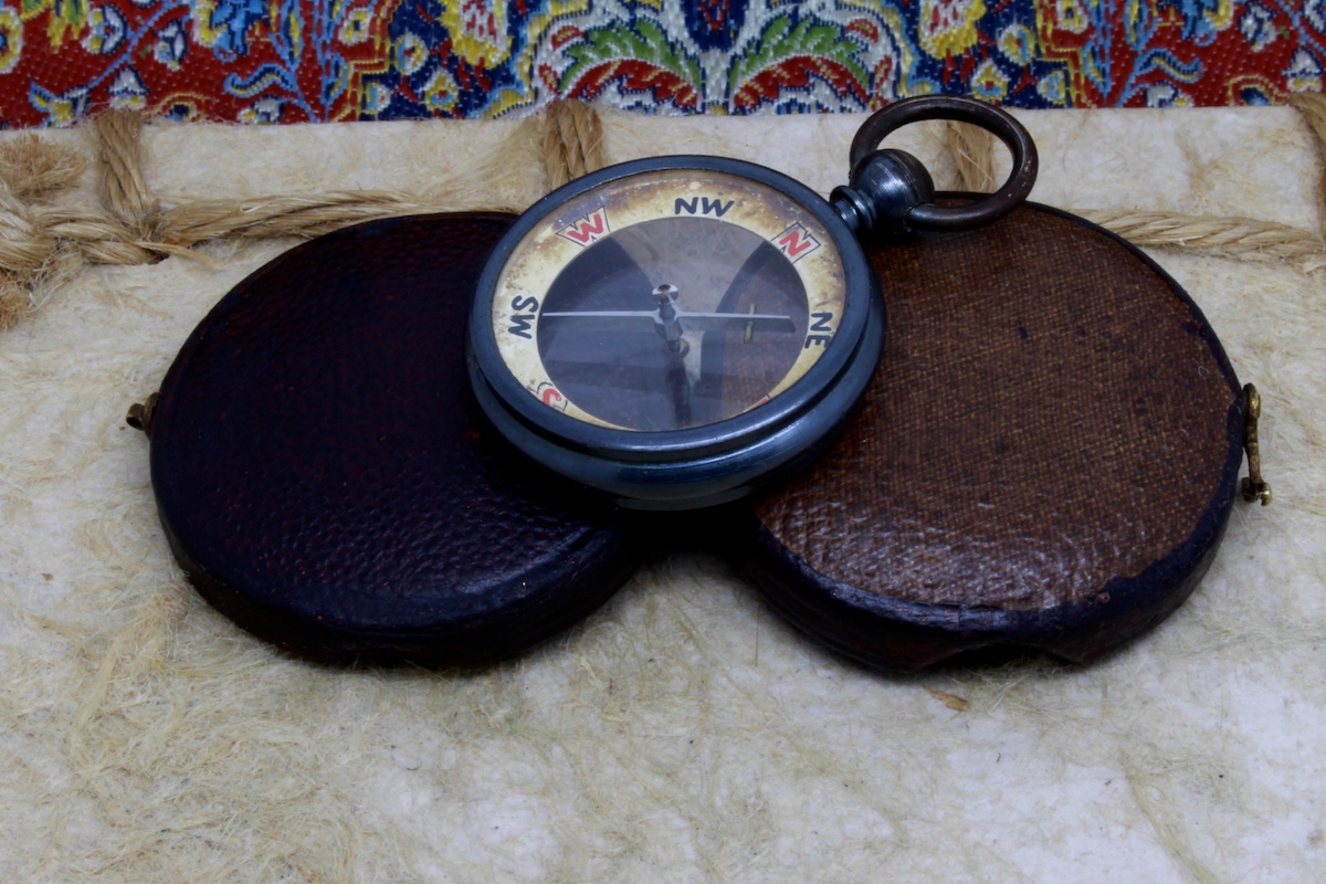 Victorian Pebble Lens Leather-Cased Compass, c. 1900