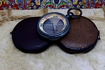 Victorian Pebble Lens Leather-Cased Compass, c. 1900