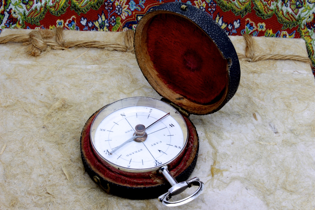 Georgian Shagreen Cased Long-Neck Hallmarked Silver Compass by CARY, 1793