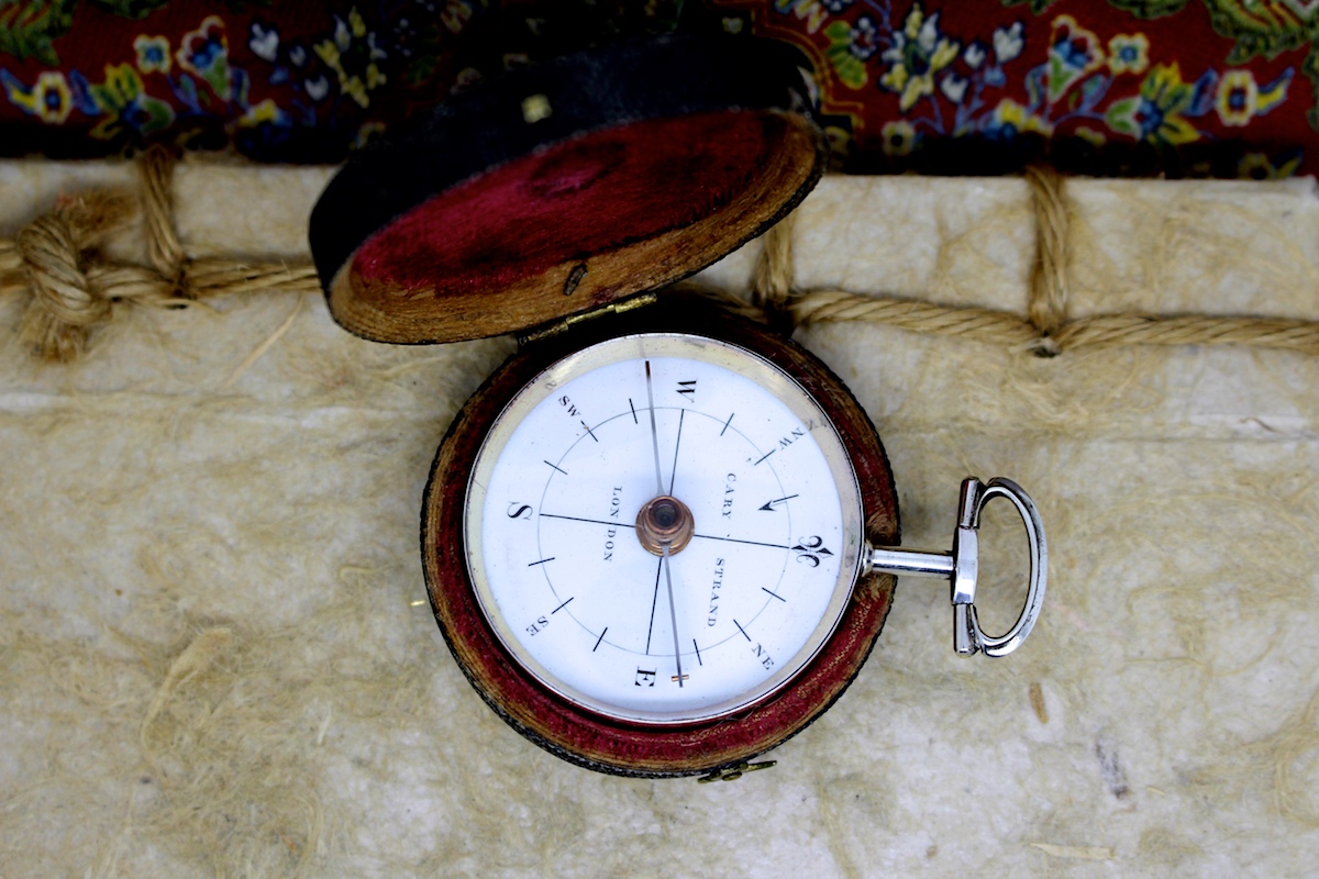 Georgian Shagreen Cased Long-Neck Hallmarked Silver Compass by CARY, 1793