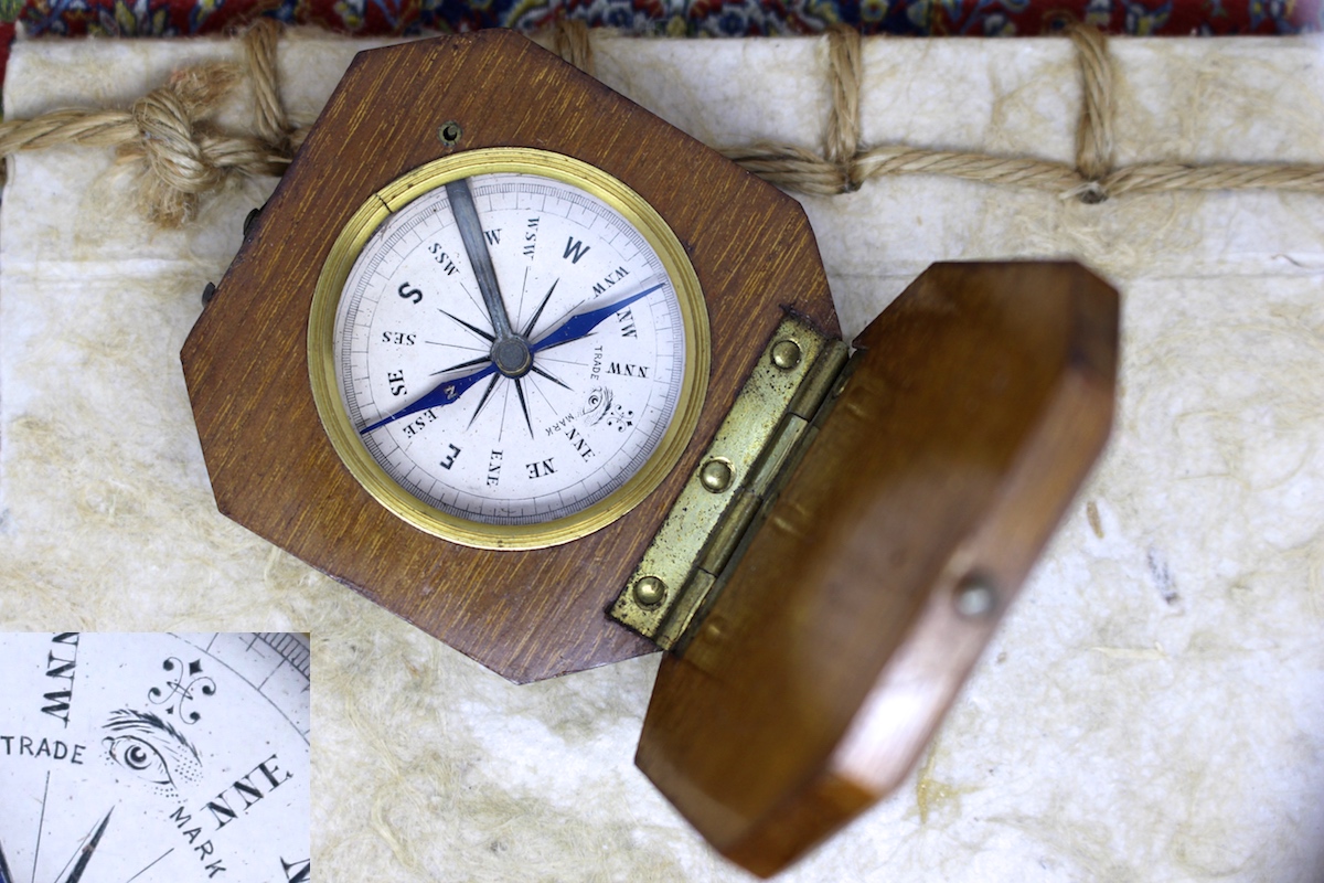 English Compass in Wood Box by James Parkes & Son, c. 1850