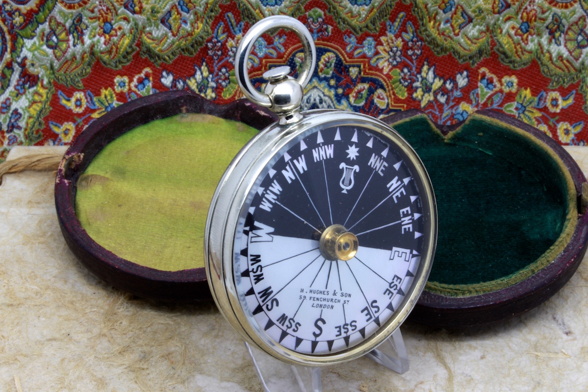 HUGHES & SON PORT OF LONDON PRESENTATION POCKET COMPASS, 1884