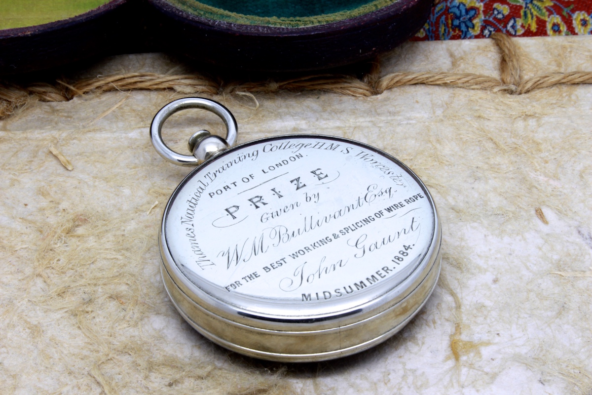 HUGHES & SON PORT OF LONDON PRESENTATION POCKET COMPASS, 1884